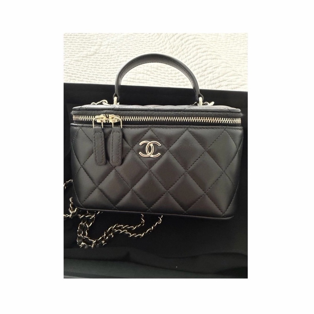 CHANEL Black Quilted Vanity Crossbody with Gold Hardware